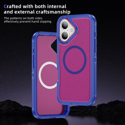 For iPhone 16 Guard Magsafe Magnetic Ring Matte Phone Case(Blue+Rose Red) - iPhone 16 Cases by buy2fix | Online Shopping UK | buy2fix