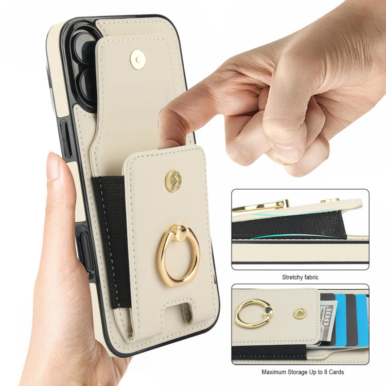 For iPhone 16 Plus Elastic Card Bag Ring Holder Phone Case(White) - iPhone 16 Plus Cases by buy2fix | Online Shopping UK | buy2fix