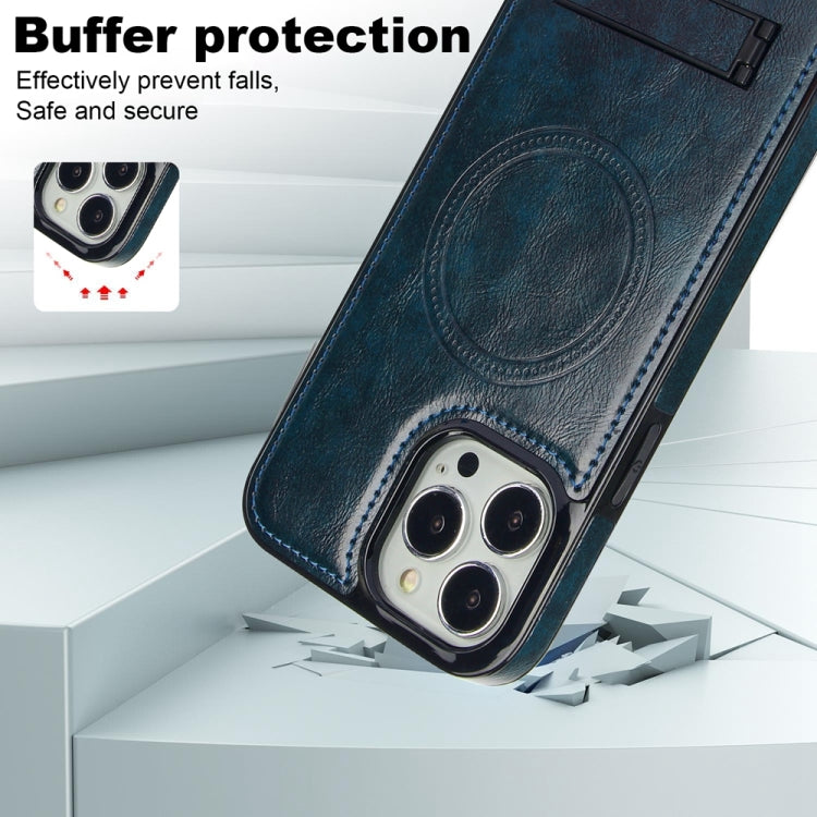 For iPhone 12 Pro Max Retro Leather Invisible Stand MagSafe Phone Case(Blue) - iPhone 12 Pro Max Cases by buy2fix | Online Shopping UK | buy2fix