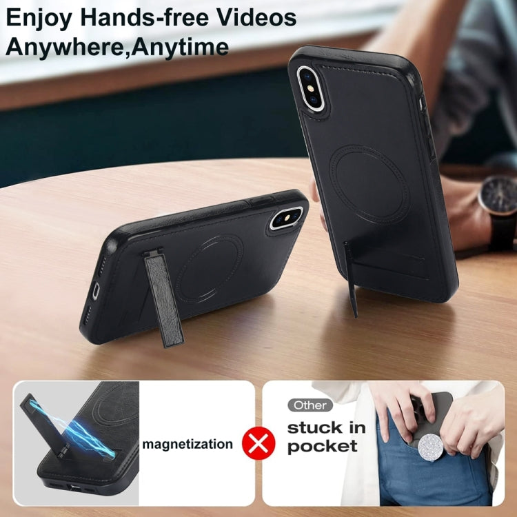 For iPhone XS Max Retro Leather Invisible Stand MagSafe Phone Case(Black) - More iPhone Cases by buy2fix | Online Shopping UK | buy2fix