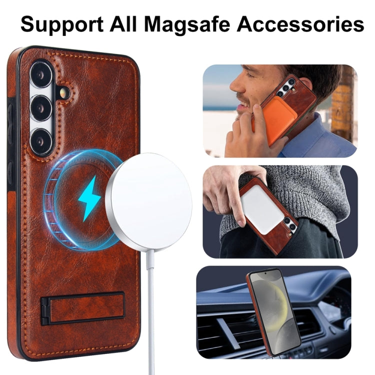 For Samsung Galaxy S24+ 5G Retro Leather Invisible Stand MagSafe Phone Case(Brown) - Galaxy S24+ 5G Cases by buy2fix | Online Shopping UK | buy2fix