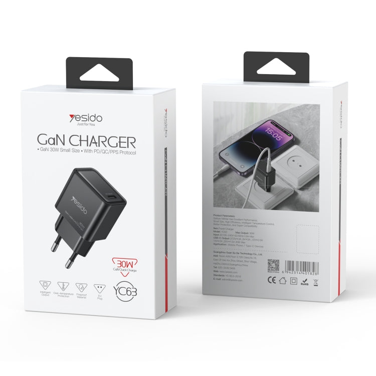 Yesido YC63 PD 30W USB-C/Type-C Interface GaN Fast Charging Charger(EU Plug) - USB Charger by Yesido | Online Shopping UK | buy2fix