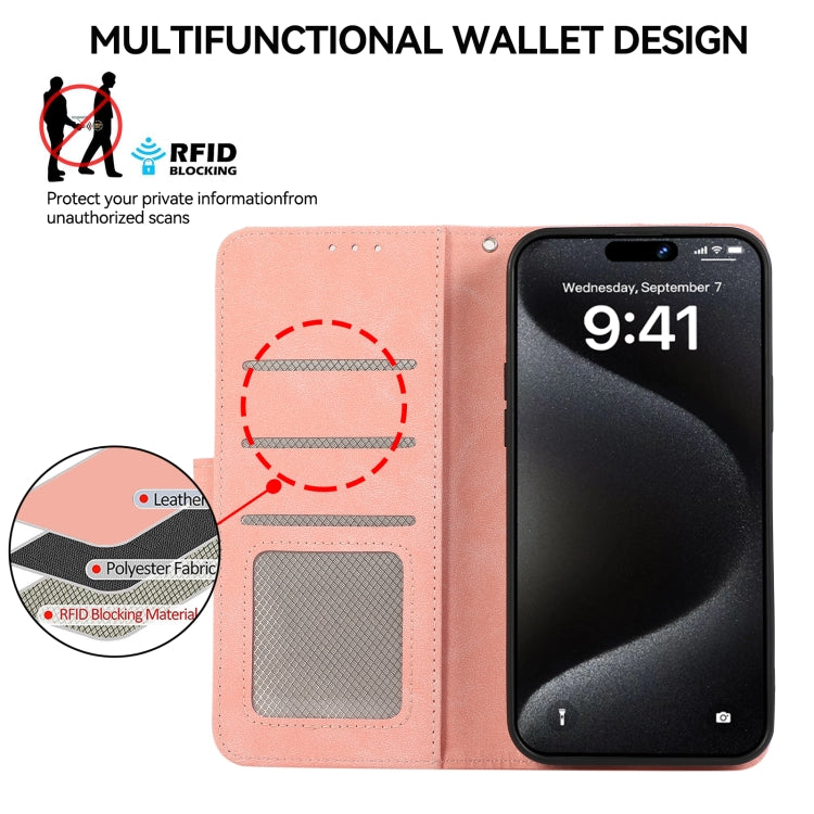 For iPhone 16 Pro Max ABEEL Color Block Magnetic RFID Leather Phone Case(Pink-Cyan) - iPhone 16 Pro Max Cases by buy2fix | Online Shopping UK | buy2fix