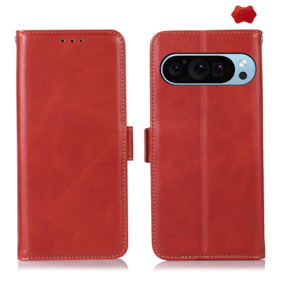 For Google Pixel 9 Crazy Horse Top Layer Cowhide Leather Phone Case(Red) - Google Cases by buy2fix | Online Shopping UK | buy2fix