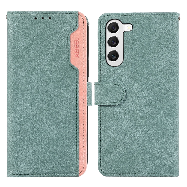 For Samsung Galaxy S23+ 5G ABEEL Color Block Magnetic RFID Leather Phone Case(Cyan-Pink) - Galaxy S23+ 5G Cases by buy2fix | Online Shopping UK | buy2fix