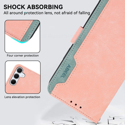 For Samsung Galaxy S23 5G ABEEL Color Block Magnetic RFID Leather Phone Case(Pink-Cyan) - Galaxy S23 5G Cases by buy2fix | Online Shopping UK | buy2fix