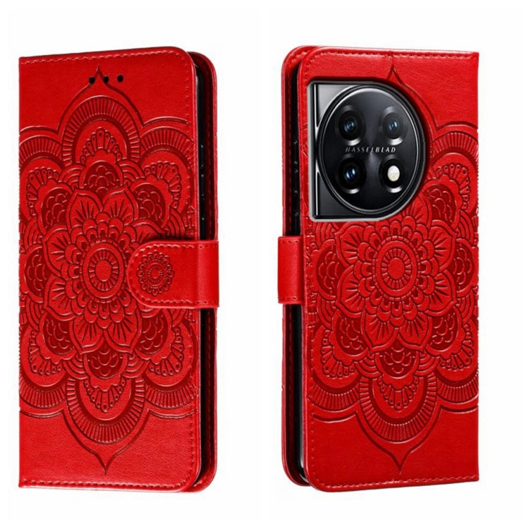 For OnePlus 11 Sun Mandala Embossing Pattern Phone Leather Case(Red) - OnePlus Cases by buy2fix | Online Shopping UK | buy2fix