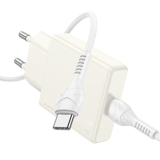 hoco N44 Biscuit PD30W Single Port Type-C Charger with Type-C to Type-C Cable, EU Plug(White) - USB Charger by hoco | Online Shopping UK | buy2fix