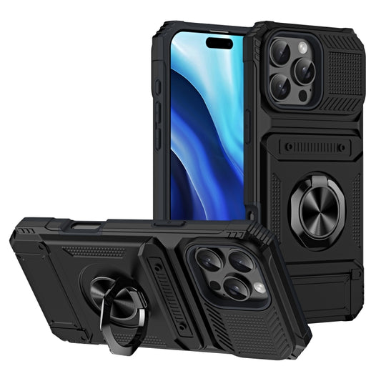 For iPhone 16 Pro Max TPU+PC Shockproof Card Phone Case with Metal Ring Holder(Black) - iPhone 16 Pro Max Cases by buy2fix | Online Shopping UK | buy2fix