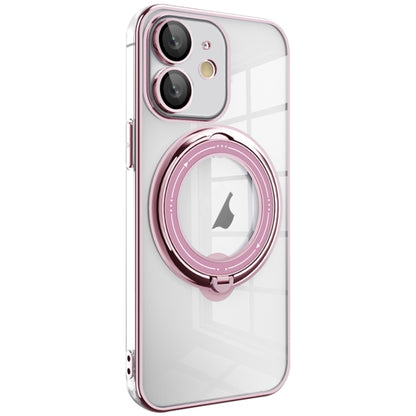 For iPhone 12 Electroplating MagSafe 360 Degree Rotation Holder Shockproof Phone Case(Pink) - iPhone 12 / 12 Pro Cases by buy2fix | Online Shopping UK | buy2fix