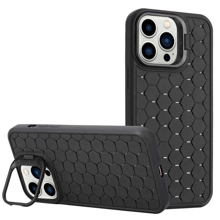 For iPhone 16 Pro Max Honeycomb Radiating Lens Holder TPU Phone Case(Black) - iPhone 16 Pro Max Cases by buy2fix | Online Shopping UK | buy2fix