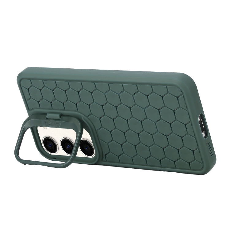 For Samsung Galaxy S24 5G Honeycomb Radiating Lens Holder TPU Phone Case(Green) - Galaxy S24 5G Cases by buy2fix | Online Shopping UK | buy2fix
