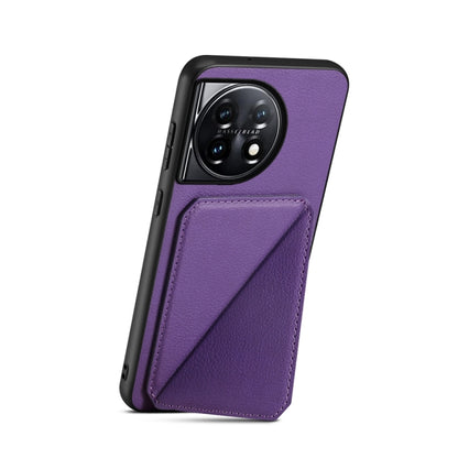 For OnePlus 11 D04 Calf Texture Dual Card Slot Holder Phone Case(Purple) - OnePlus Cases by buy2fix | Online Shopping UK | buy2fix