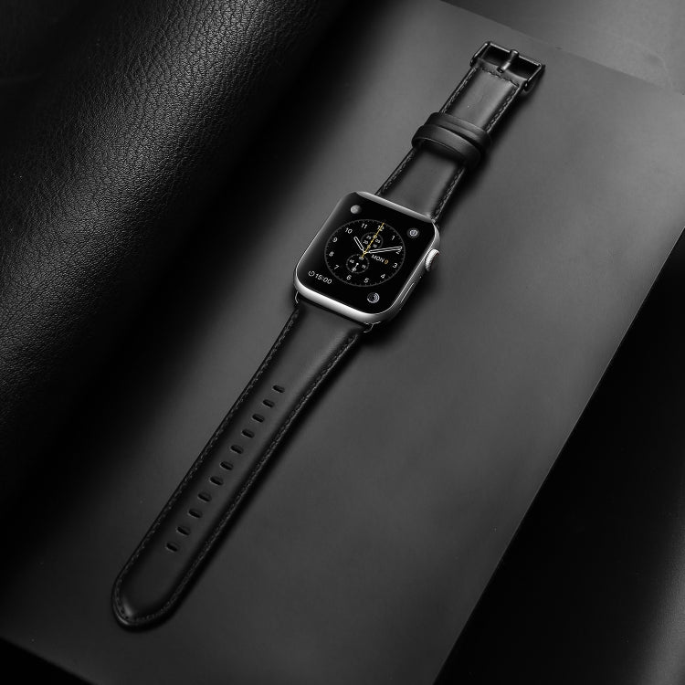 For Apple Watch Series 9 45mm DUX DUCIS Business Genuine Leather Watch Strap(Black) - Watch Bands by DUX DUCIS | Online Shopping UK | buy2fix