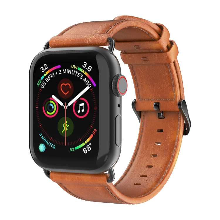 For Apple Watch Series 6 40mm DUX DUCIS Business Genuine Leather Watch Strap(Khaki) - Watch Bands by DUX DUCIS | Online Shopping UK | buy2fix