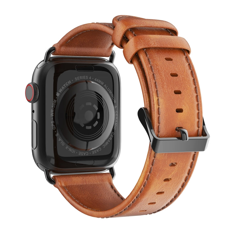 For Apple Watch 42mm DUX DUCIS Business Genuine Leather Watch Strap(Khaki) - Watch Bands by DUX DUCIS | Online Shopping UK | buy2fix