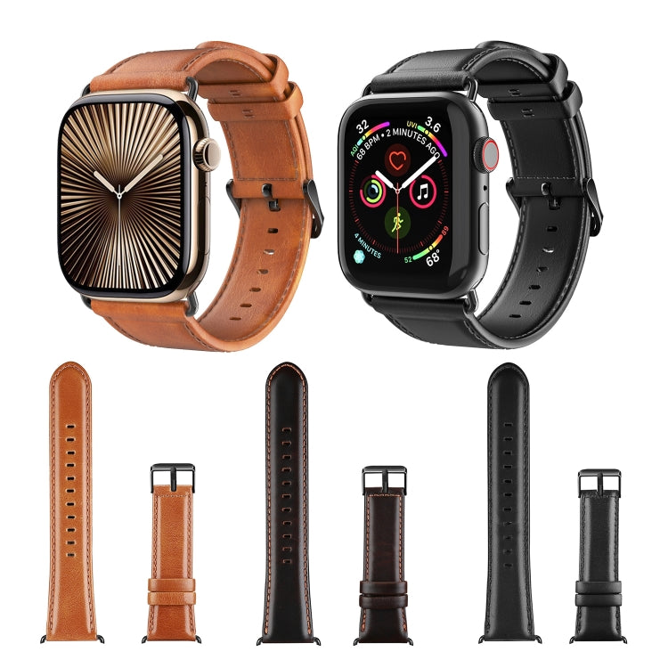 For Apple Watch Series 7 45mm DUX DUCIS Business Genuine Leather Watch Strap(Black) - Watch Bands by DUX DUCIS | Online Shopping UK | buy2fix