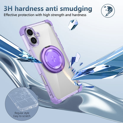 For iPhone 16 Gold Shield CD Pattern MagSafe Magnetic Phone Case with Rotating Stand(Transparent Purple) - iPhone 16 Cases by buy2fix | Online Shopping UK | buy2fix