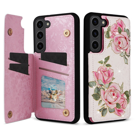 For Samsung Galaxy S23 5G Printed Double Buckle RFID Anti-theft Phone Case(Rose) - Galaxy S23 5G Cases by buy2fix | Online Shopping UK | buy2fix