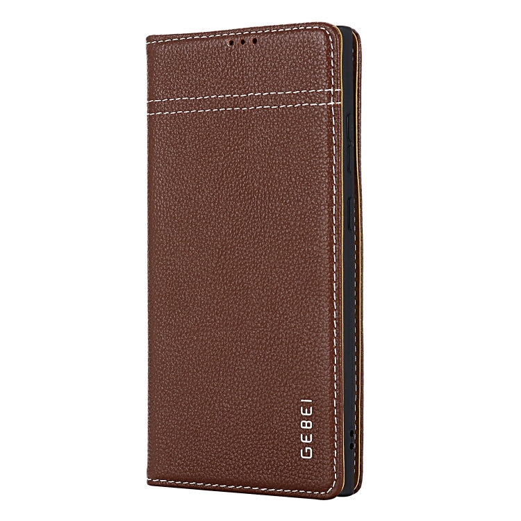 For Samsung Galaxy S24+ 5G GEBEI Top-grain Horizontal Flip Leather Phone Case(Brown) - Galaxy S24+ 5G Cases by GEBEI | Online Shopping UK | buy2fix