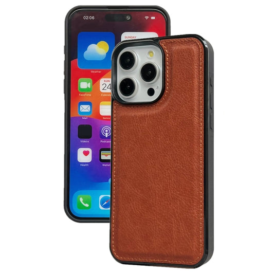 For iPhone 16 Pro Cowhide Texture Back Cover Phone Case(Brown) - iPhone 16 Pro Cases by buy2fix | Online Shopping UK | buy2fix