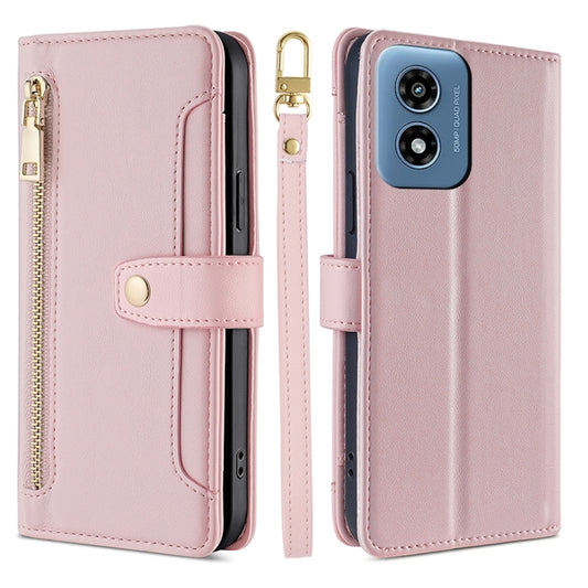 For Motorola Moto G Play 4G 2024 Sheep Texture Cross-body Zipper Wallet Leather Phone Case(Pink) - Motorola Cases by buy2fix | Online Shopping UK | buy2fix