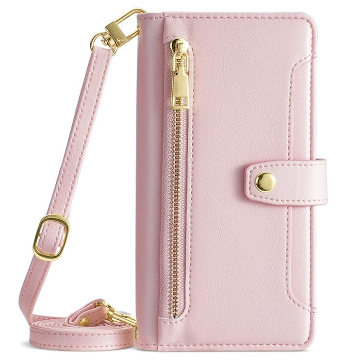 For Motorola Moto G Play 4G 2024 Sheep Texture Cross-body Zipper Wallet Leather Phone Case(Pink) - Motorola Cases by buy2fix | Online Shopping UK | buy2fix