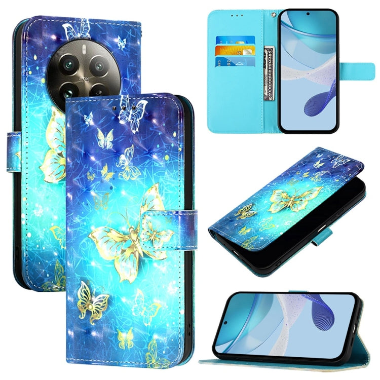 For Realme 12 Pro / Realme 12 Pro+ 3D Painting Horizontal Flip Leather Phone Case(Golden Butterfly) - Realme Cases by buy2fix | Online Shopping UK | buy2fix