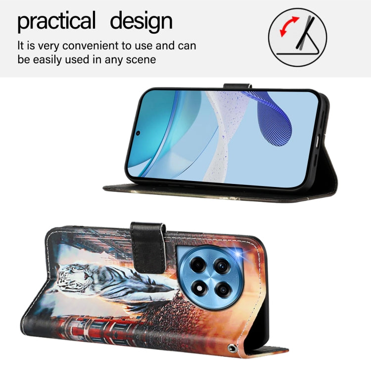 For OnePlus 12 5G Global Colored Drawing Pattern Plain Weave Leather Phone Case(Cats And Tigers) - OnePlus Cases by buy2fix | Online Shopping UK | buy2fix