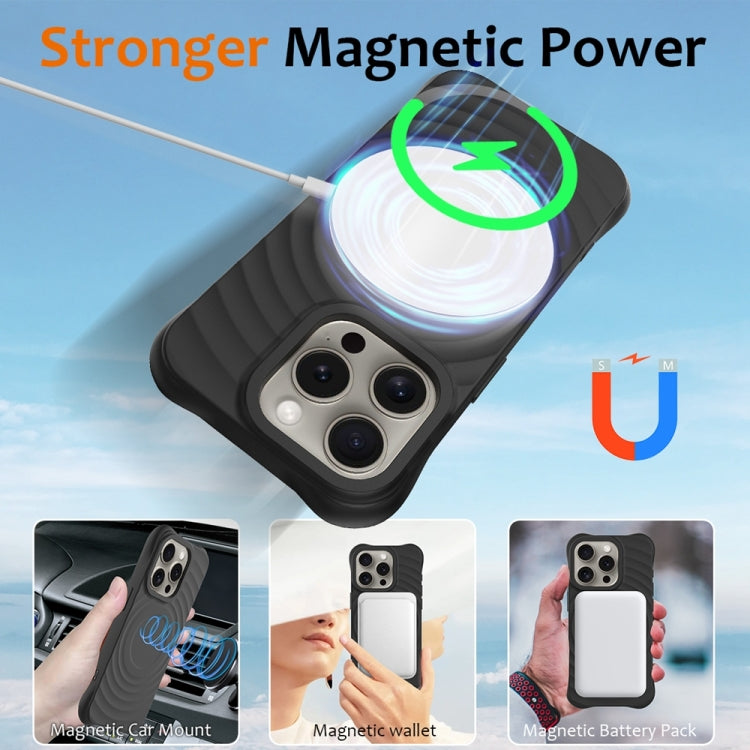 For iPhone 15 Pro Max Wave Texture MagSafe Magnetic Liquid Silicone Phone Case(Black) - iPhone 15 Pro Max Cases by buy2fix | Online Shopping UK | buy2fix