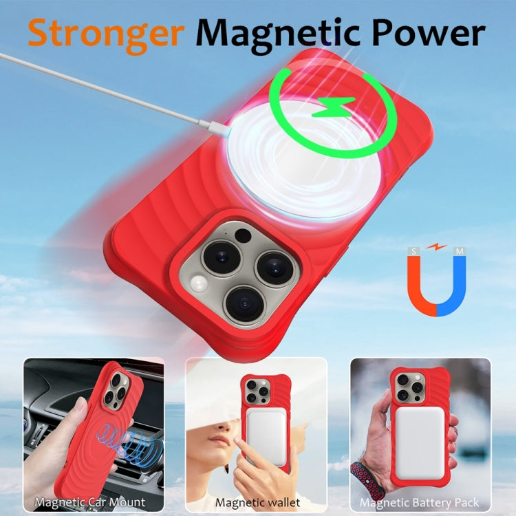 For iPhone 15 Pro Max Wave Texture MagSafe Magnetic Liquid Silicone Phone Case(Red) - iPhone 15 Pro Max Cases by buy2fix | Online Shopping UK | buy2fix