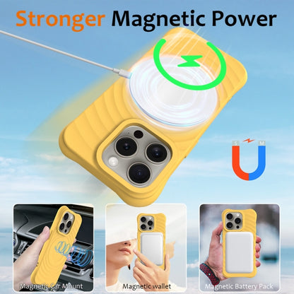 For iPhone 14 Pro Wave Texture MagSafe Magnetic Liquid Silicone Phone Case(Yellow) - iPhone 14 Pro Cases by buy2fix | Online Shopping UK | buy2fix