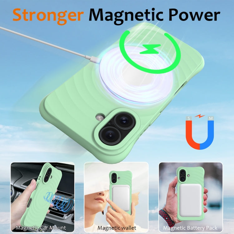 For iPhone 16 Plus Wave Texture MagSafe Magnetic Liquid Silicone Phone Case(Green) - iPhone 16 Plus Cases by buy2fix | Online Shopping UK | buy2fix