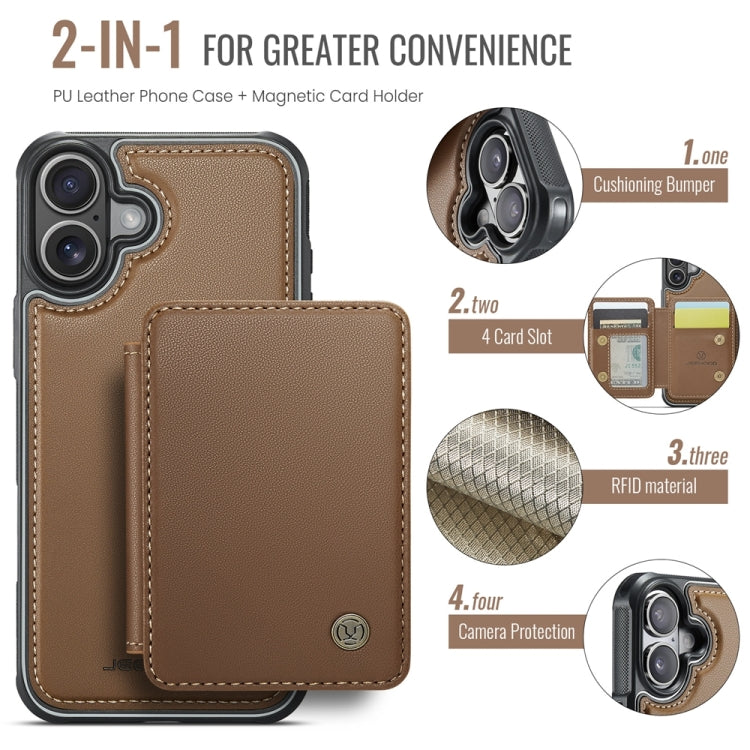 For iPhone 16 Plus JEEHOOD J05 Business Magnetic Style RFID Leather Phone Case(Brown) - iPhone 16 Plus Cases by JEEHOOD | Online Shopping UK | buy2fix