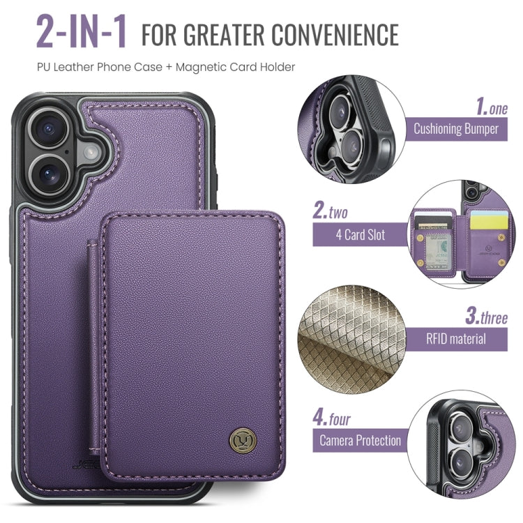 For iPhone 16 JEEHOOD J05 Business Magnetic Style RFID Leather Phone Case(Purple) - iPhone 16 Cases by JEEHOOD | Online Shopping UK | buy2fix