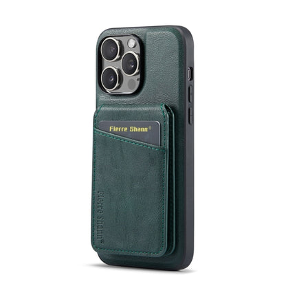 For iPhone 15 Pro Max Fierre Shann Oil Wax Cow Leather Magnetic Card Holder Phone Case(Green) - iPhone 15 Pro Max Cases by FIERRE SHANN | Online Shopping UK | buy2fix