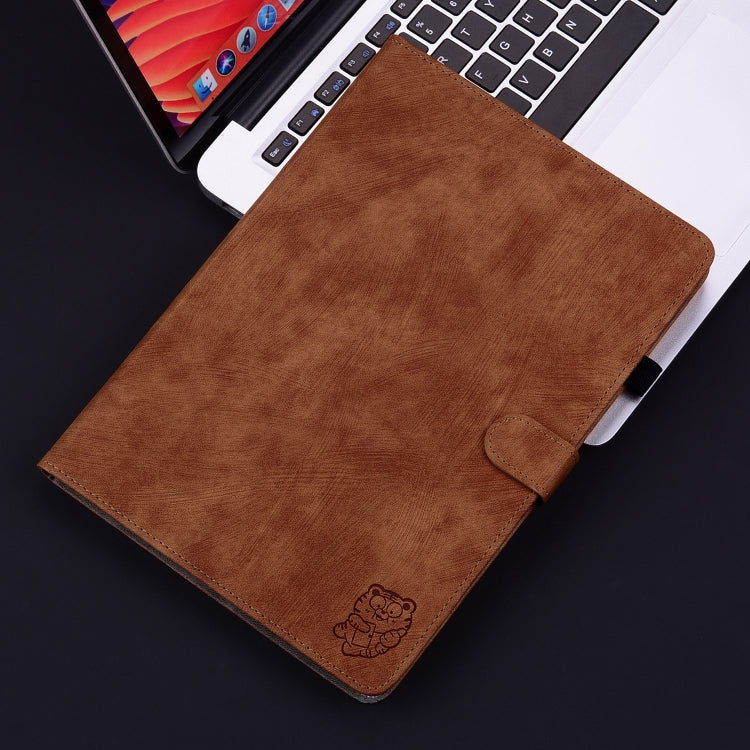 For iPad Air 11 2024 Embossed Tiger Pattern Leather Tablet Case(Brown) - iPad Air 11 2024 Cases by buy2fix | Online Shopping UK | buy2fix