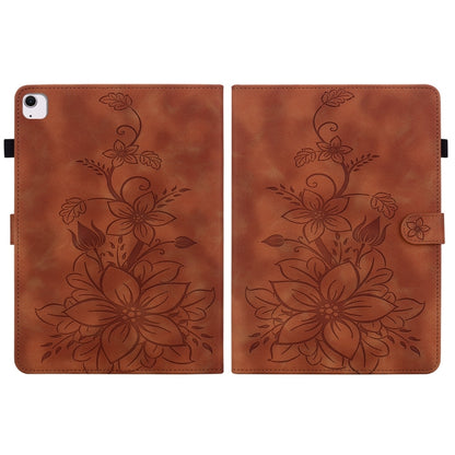 For iPad Air 11 2024 Lily Embossed Leather Smart Tablet Case(Brown) - iPad Air 11 2024 Cases by buy2fix | Online Shopping UK | buy2fix