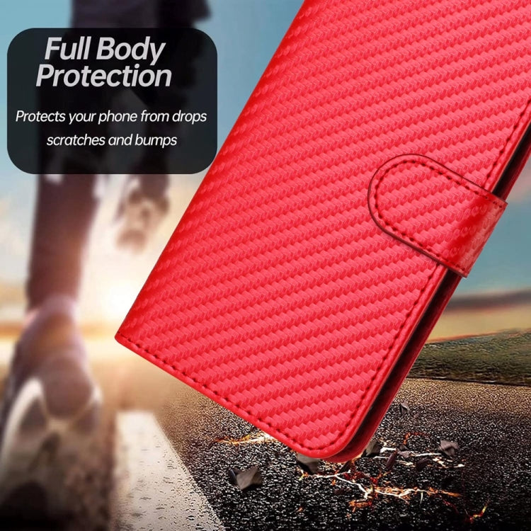 For iPhone 16 YX0070 Carbon Fiber Buckle Leather Phone Case with Lanyard(Red) - iPhone 16 Cases by buy2fix | Online Shopping UK | buy2fix