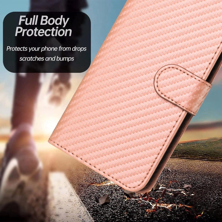 For iPhone 16 YX0070 Carbon Fiber Buckle Leather Phone Case with Lanyard(Pink) - iPhone 16 Cases by buy2fix | Online Shopping UK | buy2fix