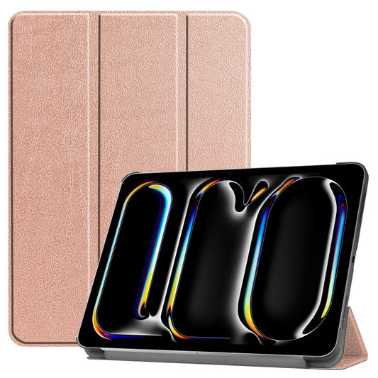 For iPad Pro 13 2024 Custer Pure Color 3-Fold Holder Smart Leather Tablet Case(Rose Gold) - iPad Pro 13 2024 Cases by buy2fix | Online Shopping UK | buy2fix