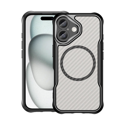 For iPhone 16 Carbon Fiber Texture MagSafe Translucent Phone Case(Black) - iPhone 16 Cases by buy2fix | Online Shopping UK | buy2fix