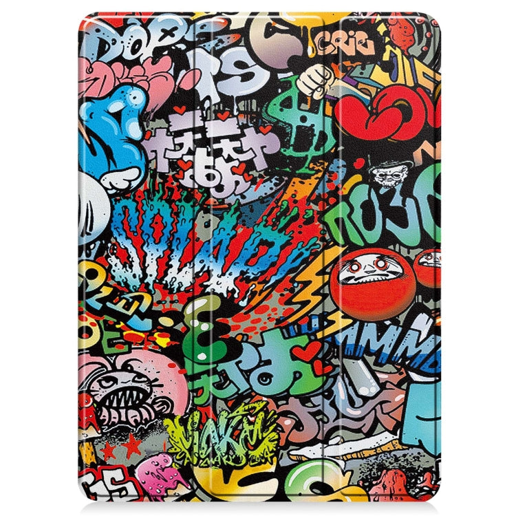 For iPad Pro 11 2024 Custer Painted 3-Fold Holder Smart Leather Tablet Case with Pen Tray(Graffiti) - iPad Pro 11 2024 Cases by buy2fix | Online Shopping UK | buy2fix