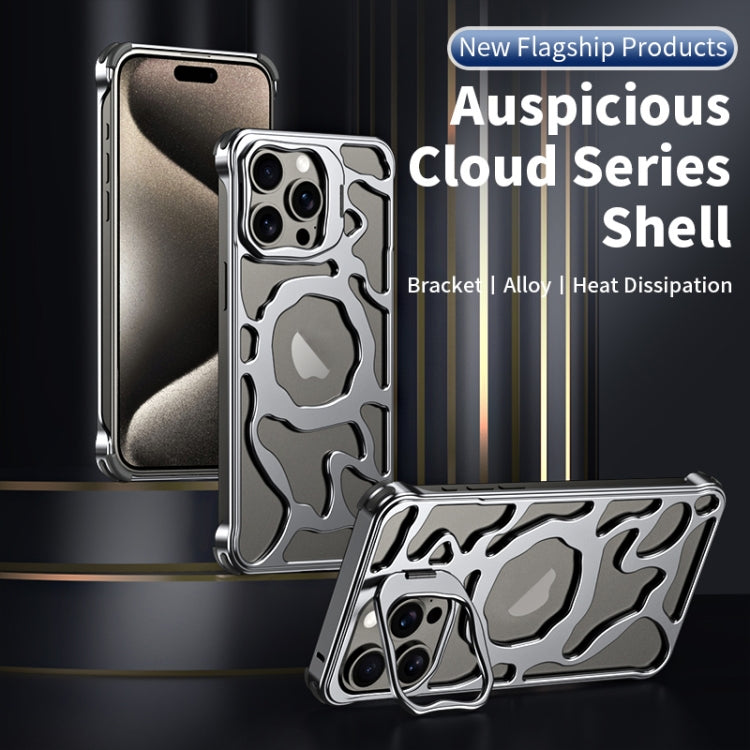 For iPhone 15 Pro Max Auspicious Cloud Series MagSafe Metal Phone Case with Bracket(Grey) - iPhone 15 Pro Max Cases by buy2fix | Online Shopping UK | buy2fix