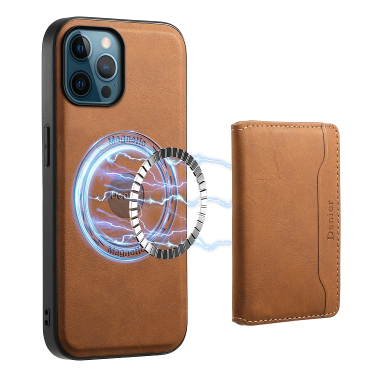 For iPhone 12 Pro Max Denior D13 Retro Texture Leather MagSafe Card Bag Phone Case(Brown) - iPhone 12 Pro Max Cases by Denior | Online Shopping UK | buy2fix