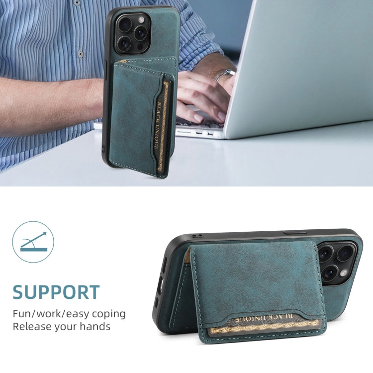 For iPhone 15 Pro Max Denior D13 Retro Texture Leather MagSafe Card Bag Phone Case(Blue) - iPhone 15 Pro Max Cases by Denior | Online Shopping UK | buy2fix