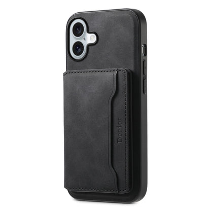 For iPhone 16 Denior D13 Retro Texture Leather MagSafe Card Bag Phone Case(Black) - iPhone 16 Cases by Denior | Online Shopping UK | buy2fix