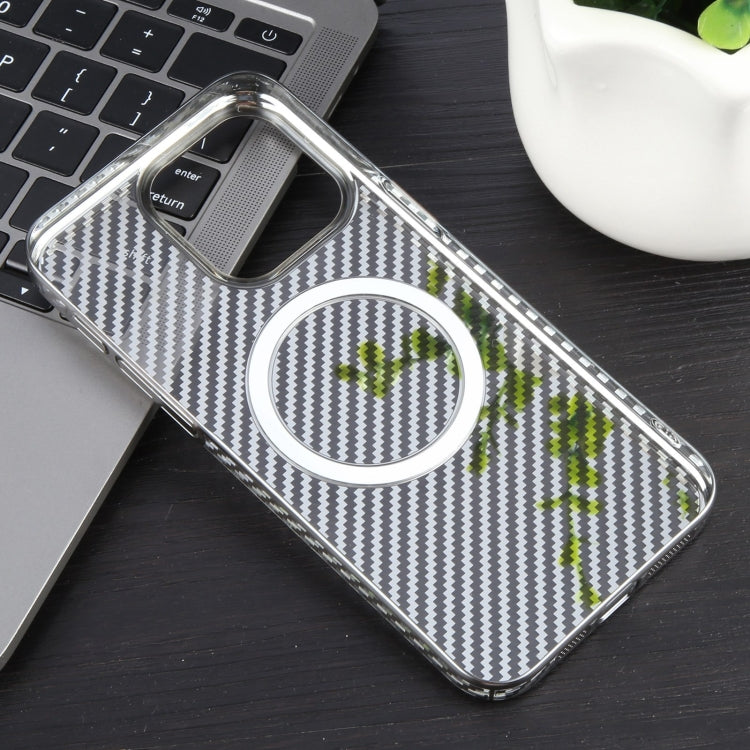 For iPhone 13 6D Plated Carbon Fiber Clear Magsafe PC Phone Case(Titanium Grey) - iPhone 13 Cases by buy2fix | Online Shopping UK | buy2fix