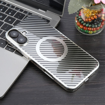 For iPhone 16 Plus 6D Plated Carbon Fiber Clear Magsafe PC Phone Case(Starlight Silver) - iPhone 16 Plus Cases by buy2fix | Online Shopping UK | buy2fix