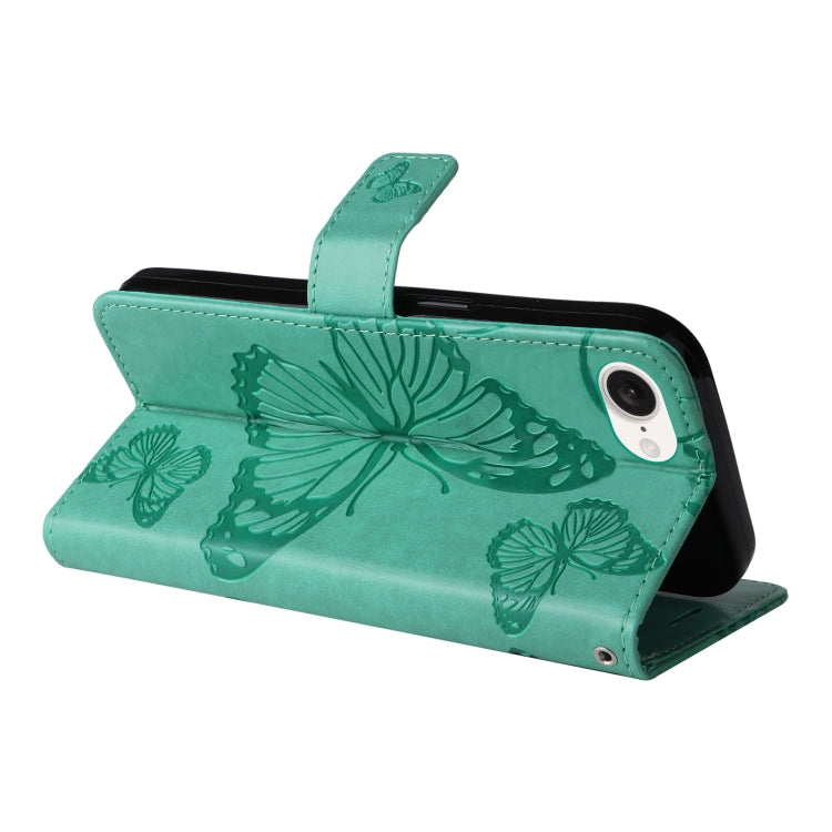 For iPhone SE 2024 3D Butterfly Embossed Pattern Flip Leather Phone Case(Green) - More iPhone Cases by buy2fix | Online Shopping UK | buy2fix